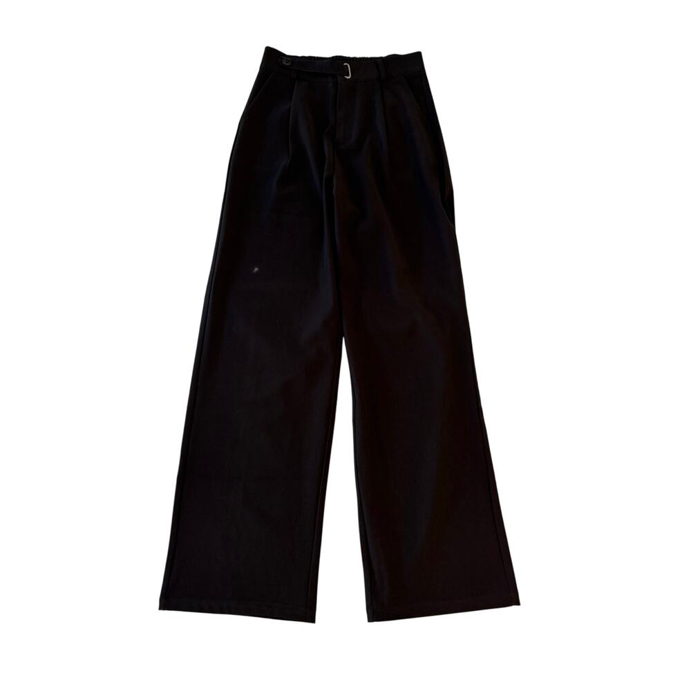 Sea Turtle Belted Straight Wide Leg Trouser Pants Womens Large Black Office Chic